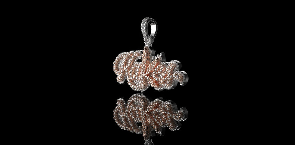 14K 2 TONE ROSE AND WHITE GOLD CUSTOM "KAKES" STYLE DIAMOND PENDANT