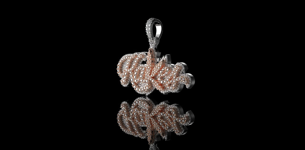 14K 2 TONE ROSE AND WHITE GOLD CUSTOM "KAKES" STYLE DIAMOND PENDANT