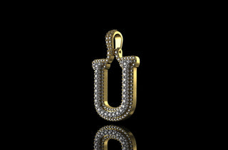 14k 2 tone yellow and white gold double layer initial U diamond pendant