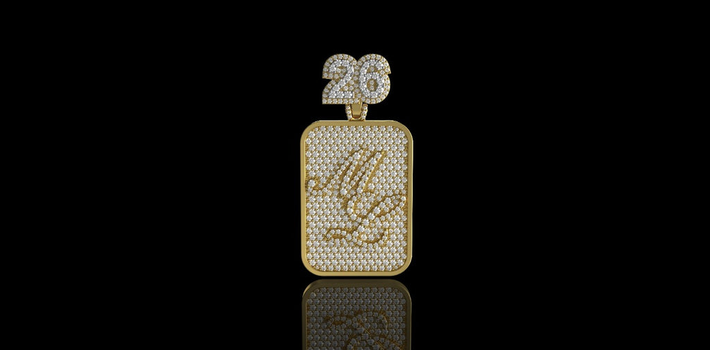 14K 2 TONE YELLOW AND WHITE GOLD CUSTOM "26 ML" DOG TAG STYLE DIAMOND PENDANT