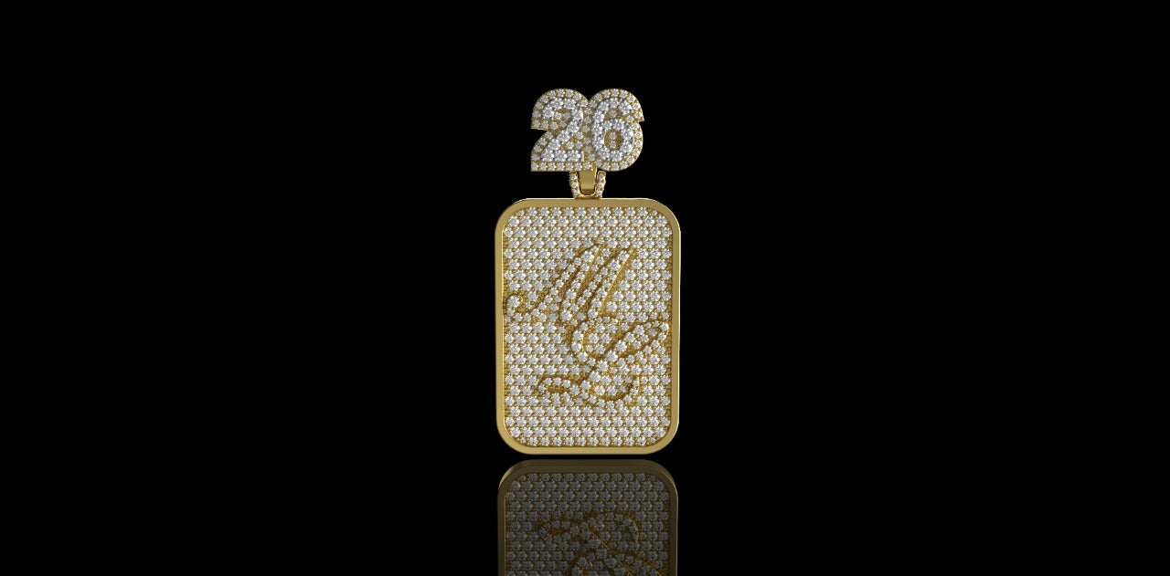 14K 2 TONE YELLOW AND WHITE GOLD CUSTOM "26 ML" DOG TAG STYLE DIAMOND PENDANT