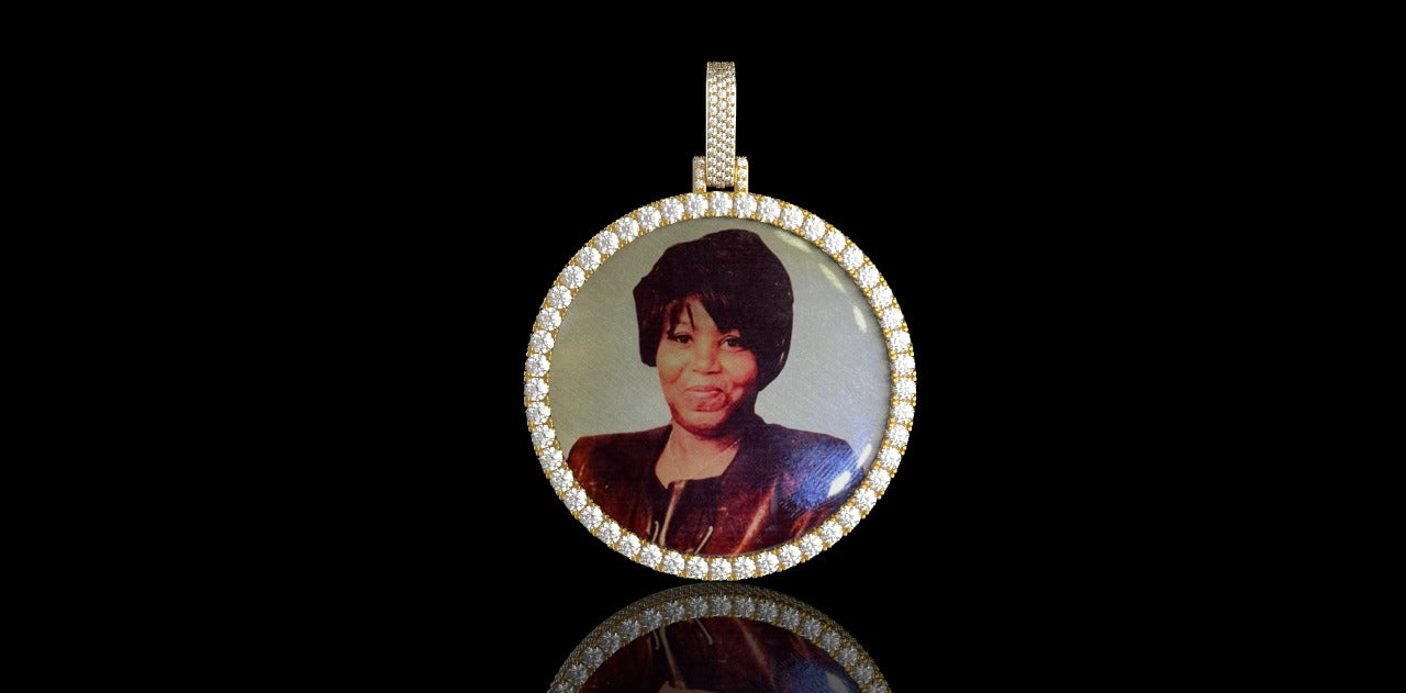 14K YELLOW GOLD LARGE 3D CUSTOM DIAMOND ROUND PICTURE PENDANT DIAMOND PROFILE
