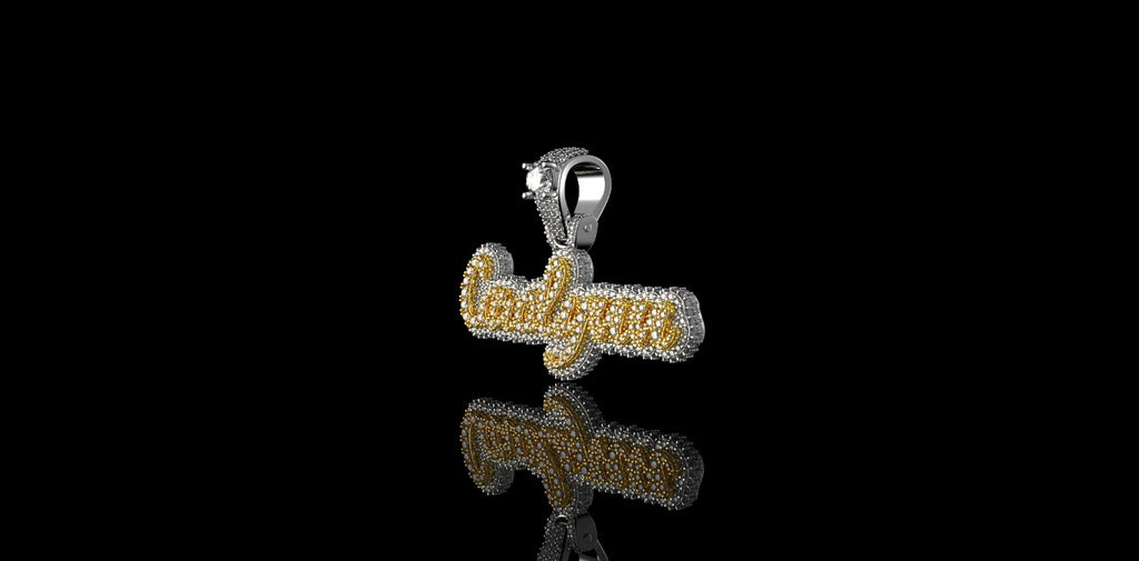 14K 2 TONE YELLOW AND WHITE GOLD DOUBLE LAYER CUSTOM "CAROLYNN" STYLE DIAMOND PENDANT