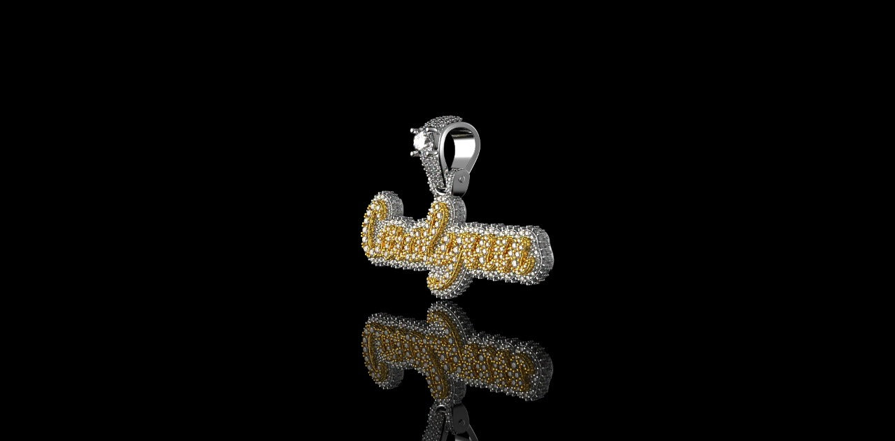 14K 2 TONE YELLOW AND WHITE GOLD DOUBLE LAYER CUSTOM "CAROLYNN" STYLE DIAMOND PENDANT