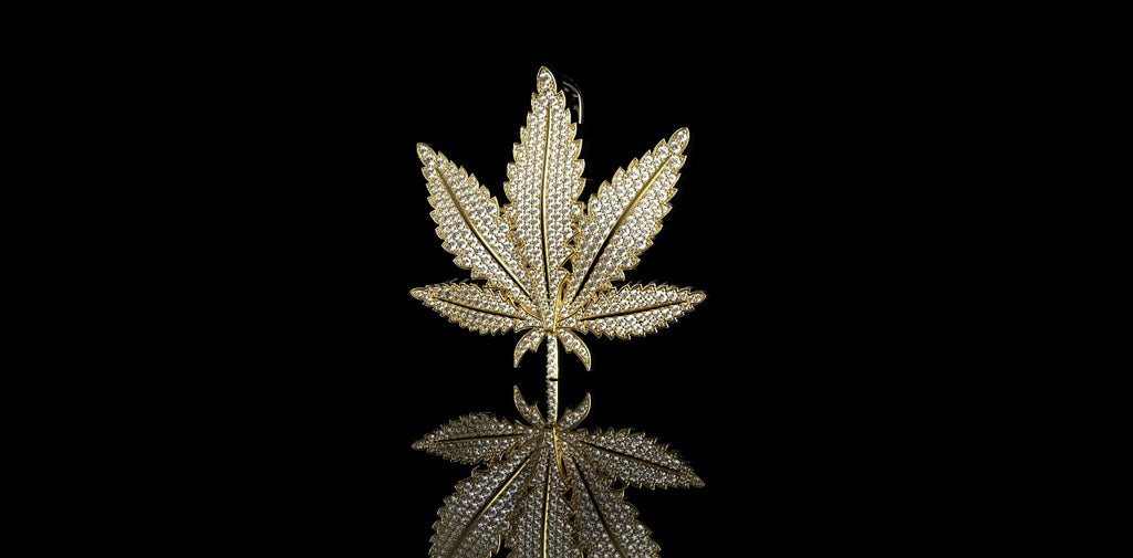 14k yellow gold custom marijuana leaf diamond pendant