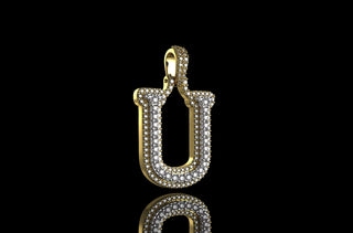 14k 2 tone yellow and white gold double layer initial U diamond pendant