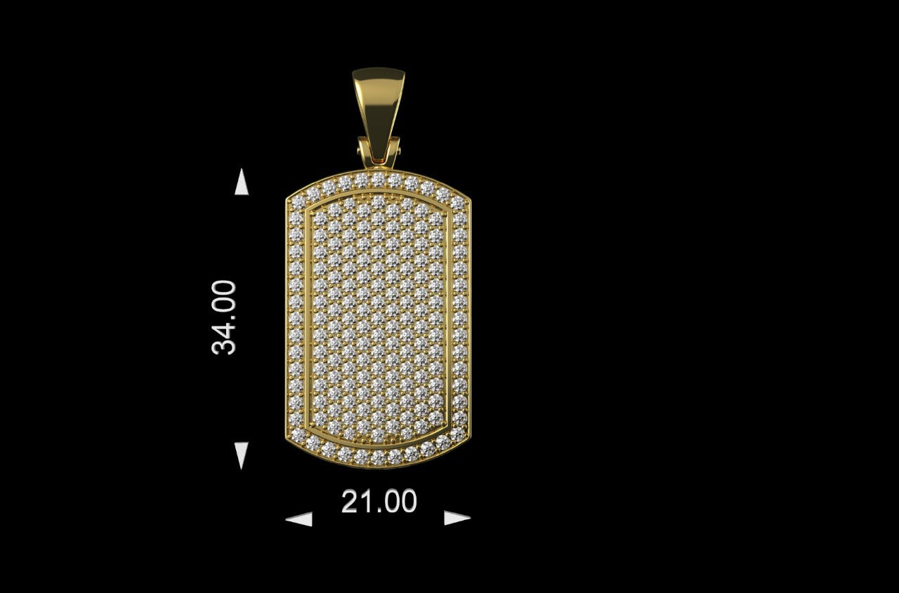 Dog Tag Diamond yellow gold Pendant 3.63 CT