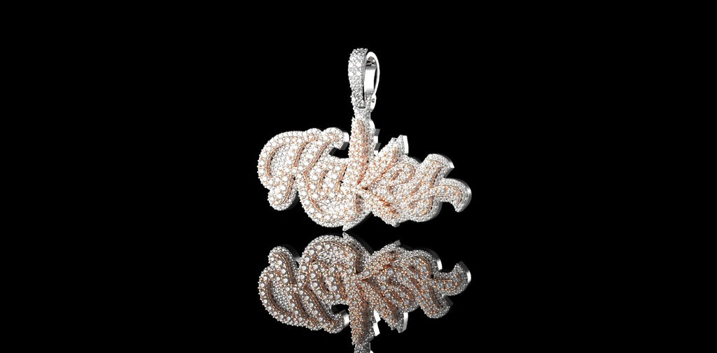 14K 2 TONE ROSE AND WHITE GOLD CUSTOM "KAKES" STYLE DIAMOND PENDANT