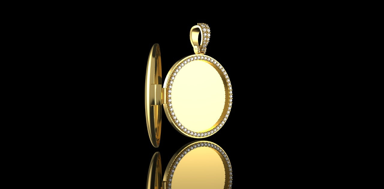 14k yellow gold 3D diamond picture pendant locket