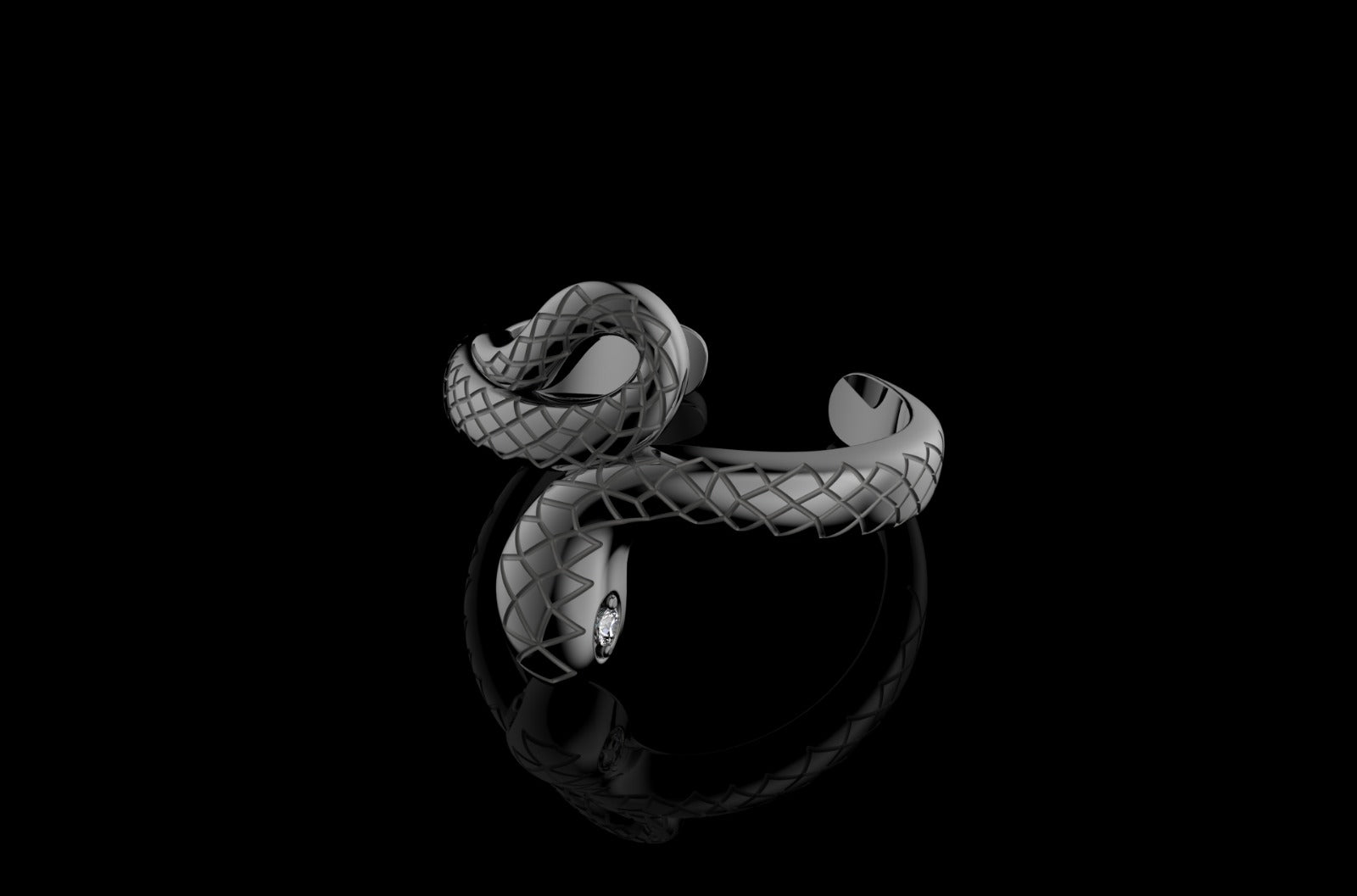 14k custom made black gold PVD snake diamond ring