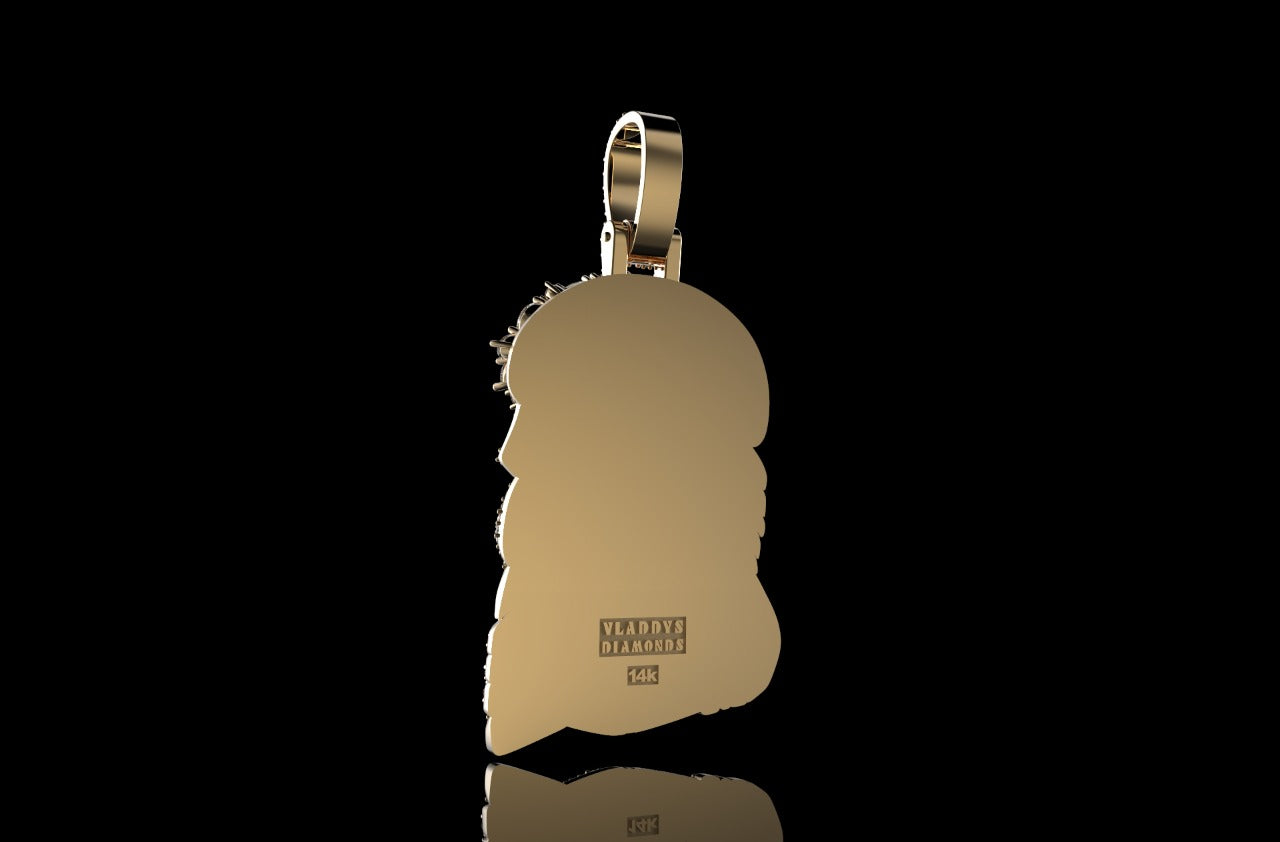 14k yellow gold large custom Jesus head diamond pendant multi shape crown stones