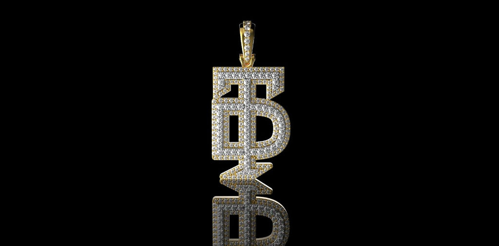 14k 2 tone white and yellow gold double layer initial "TD" diamond pendant