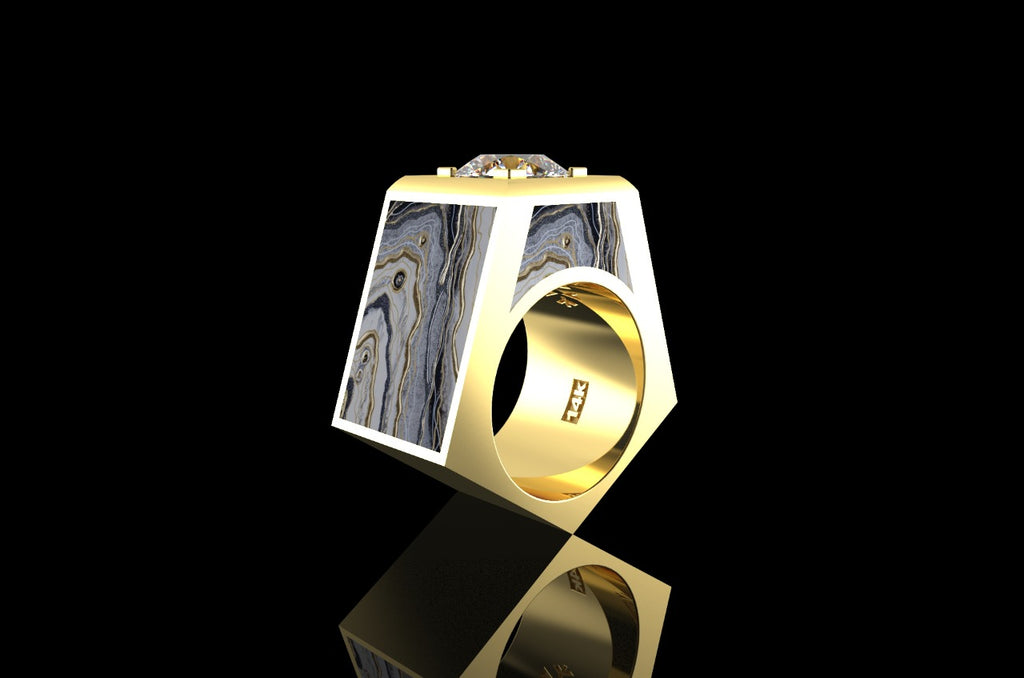 14k yellow gold custom made 5.00ct diamond ring with custom white onyx stone