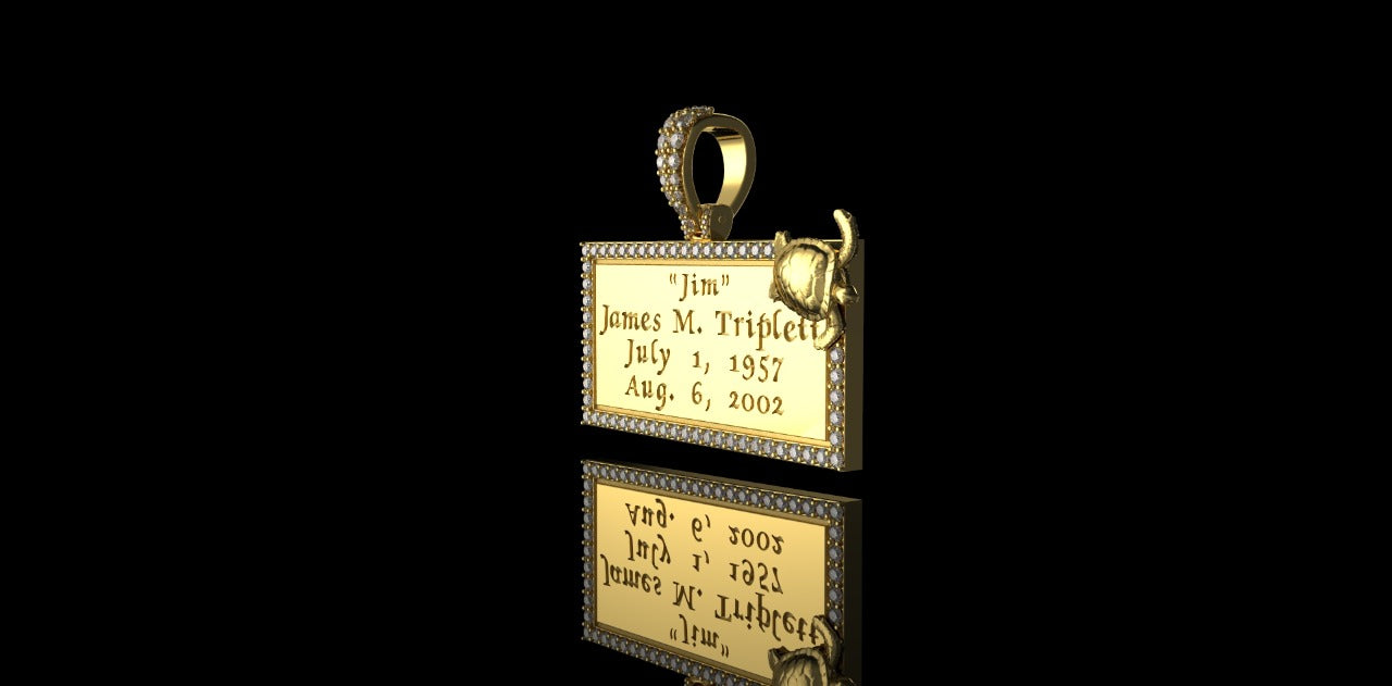 14K YELLOW GOLD CUSTOM RECTANGLE STYLE MEMORIAL DIAMOND PENDANT