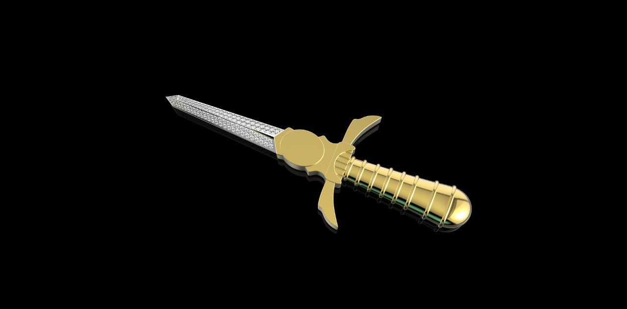 14K YELLOW GOLD CUSTOM SWORD DIAMOND PENDANT