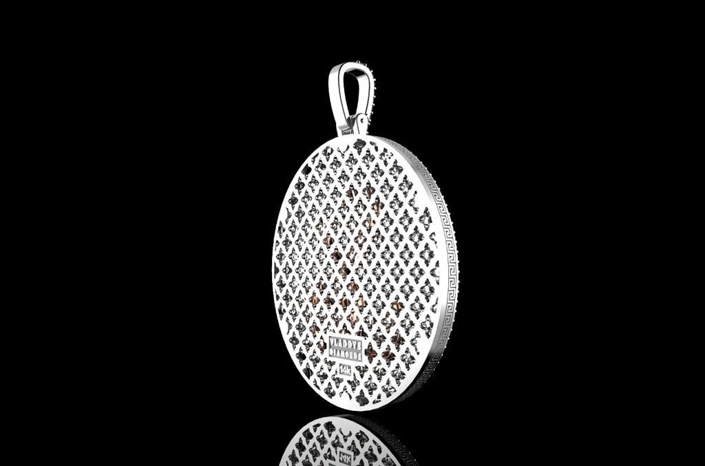 14k 2 tone rose and white gold double layer large round custom diamond pendant