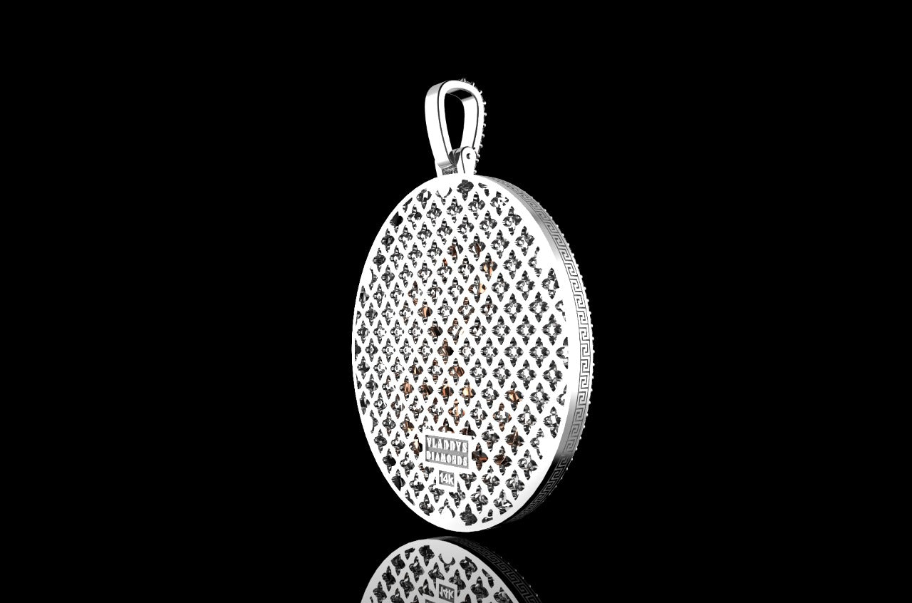 14k 2 tone rose and white gold double layer large round custom diamond pendant