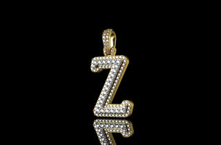 14k 2 tone yellow and white gold double layer initial Z diamond pendant