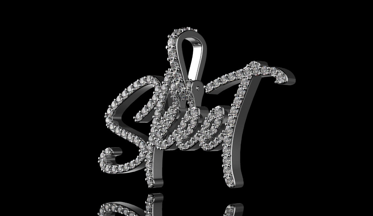 14k white gold custom "skeet" style diamond pendant
