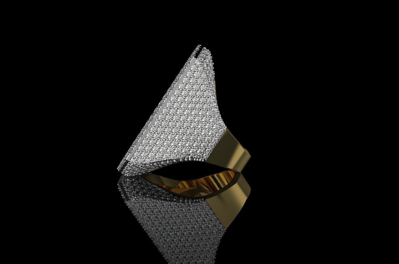 14k 2 tone yellow and white gold custom 3d initil "O" baguette and round diamond ring