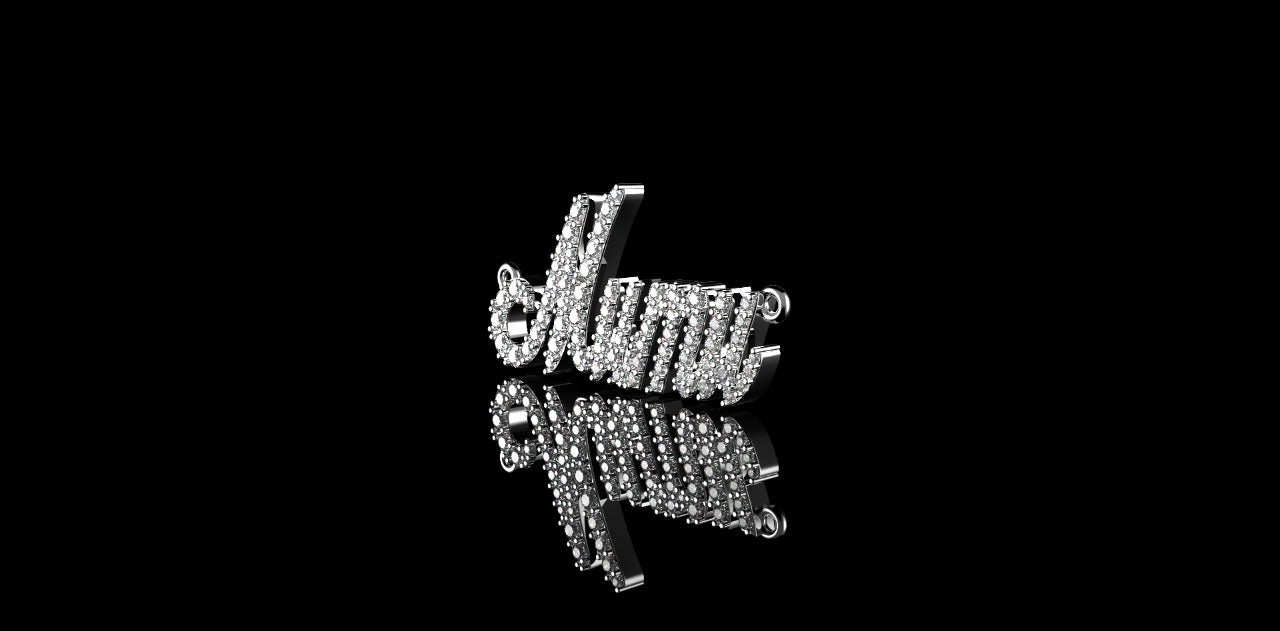 14K WHITE GOLD CUSTOM "MUMU" STYLE DIAMOND PENDANT