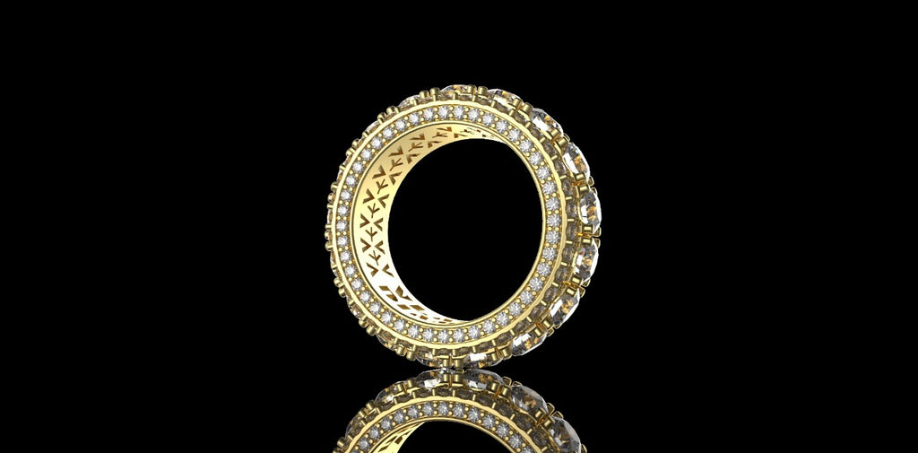 14k yellow gold mens jumbo 3 row diamond eternity band 7.97cts