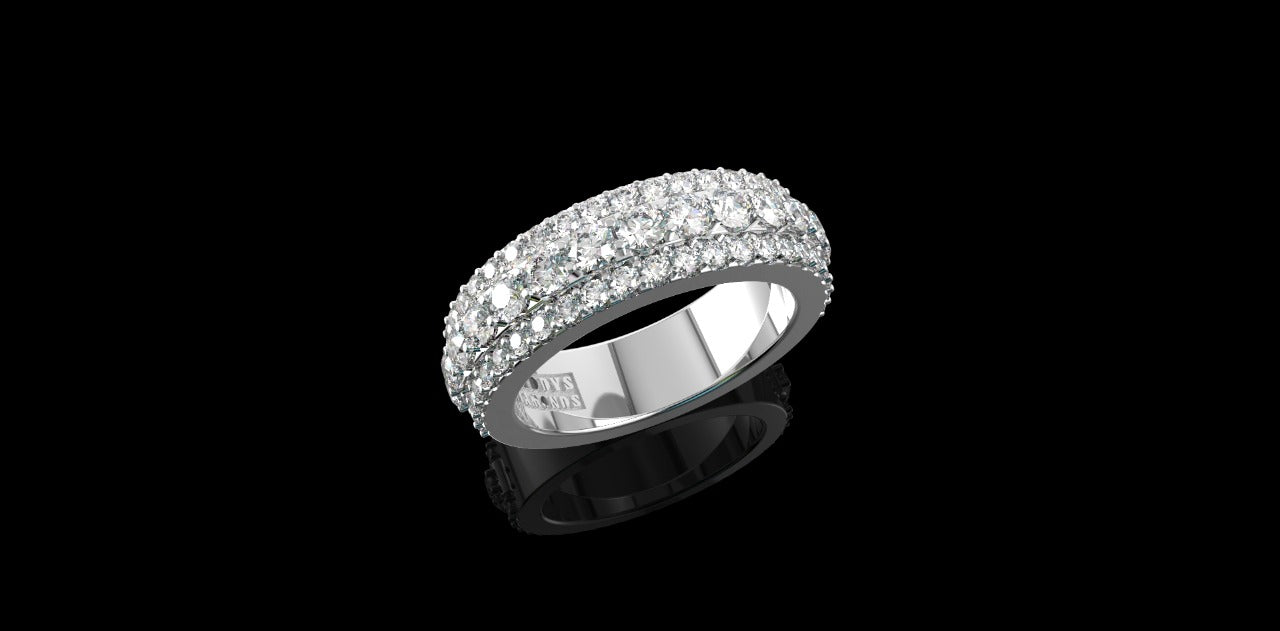 14k white gold mens 3 row diamond half way band 3.11cts