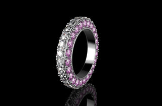 18k white gold custom 3 row 3d pink sapphire and diamond eternity band