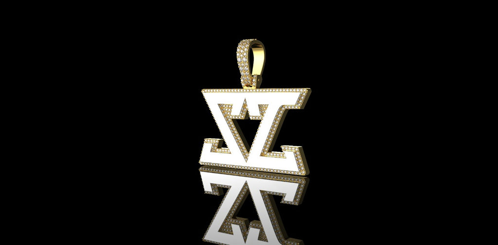 14K 2 TONE YELLOW AND WHITE GOLD CUSTOM "ZZ" STYLE DIAMOND PENDANT