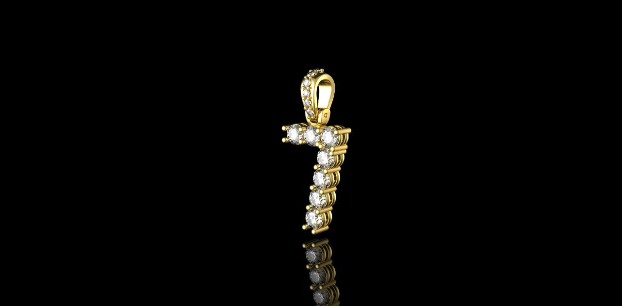 14K YELLOW GOLD CUSTOM SMALL "7" DIAMOND PENDANT