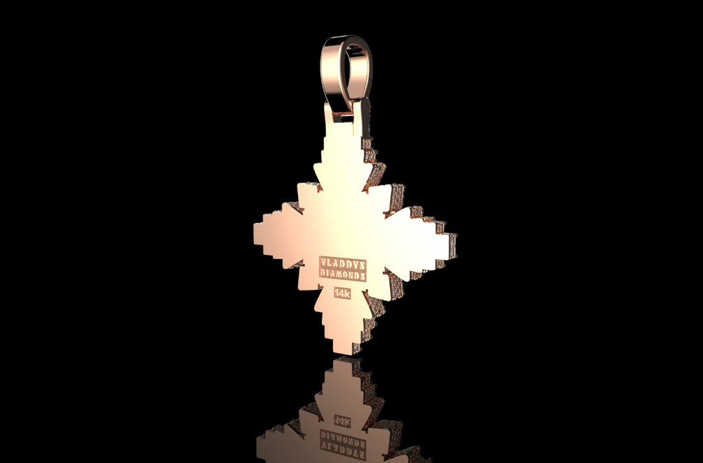 14K ROSE GOLD 3D CUSTOM GEOMETRIC DIAMOND CROSS