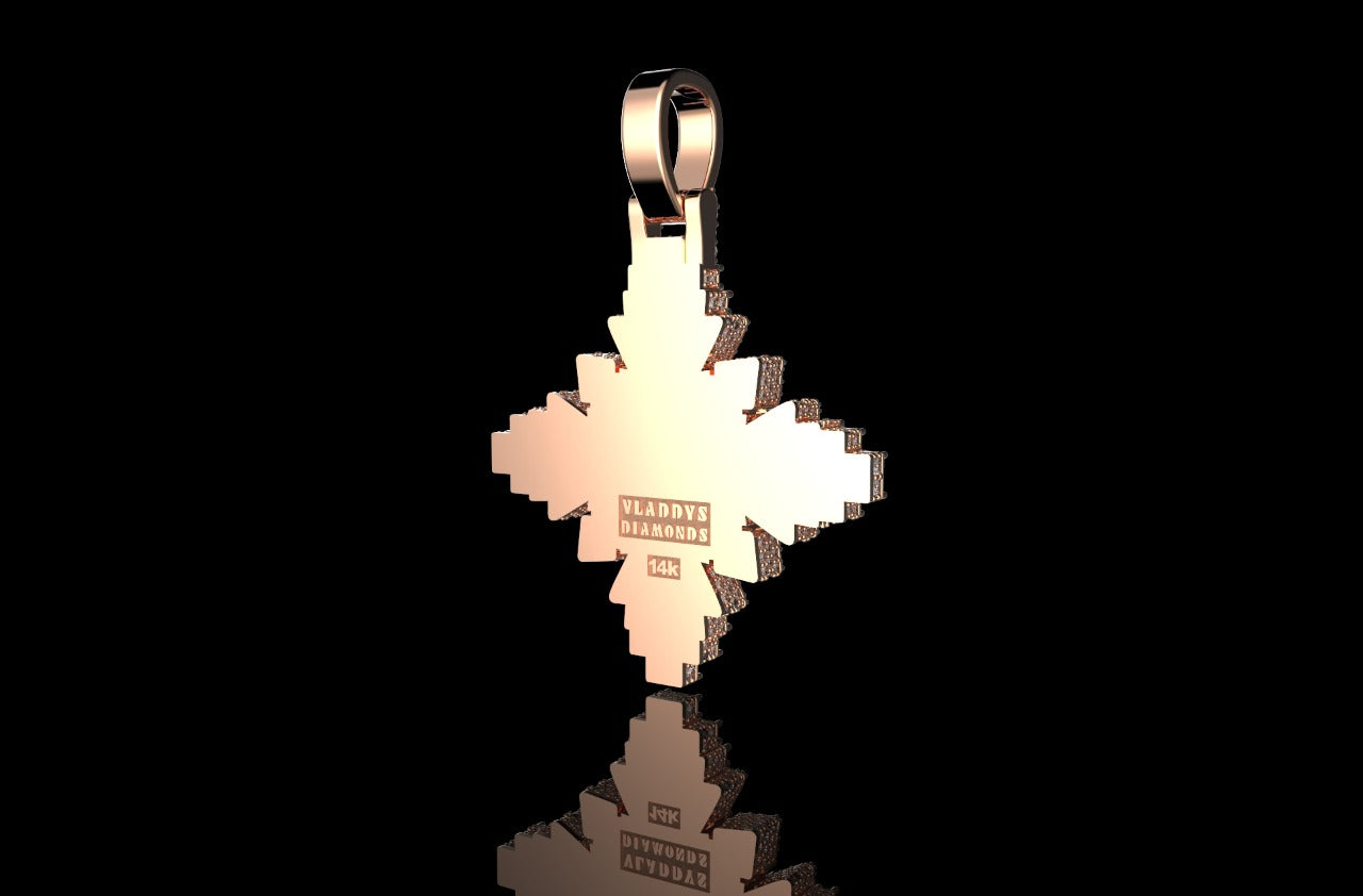 14K ROSE GOLD 3D CUSTOM GEOMETRIC DIAMOND CROSS