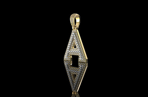 14k 2 tone yellow and white gold double layer initial A diamond pendant