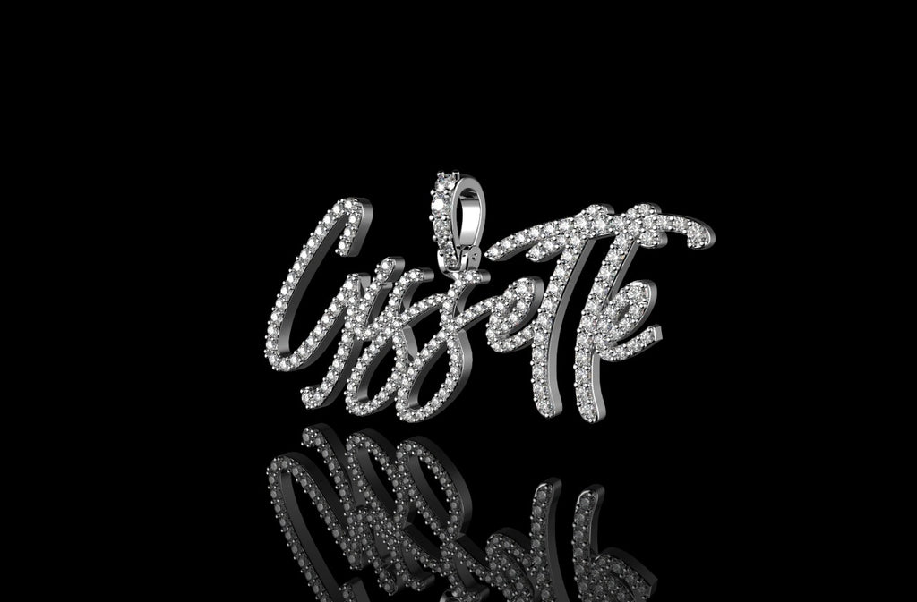 14k white gold single layer custom "Gisette" style diamond pendant