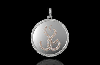 14k 2 tone rose and white gold double layer large round custom diamond pendant shiny background