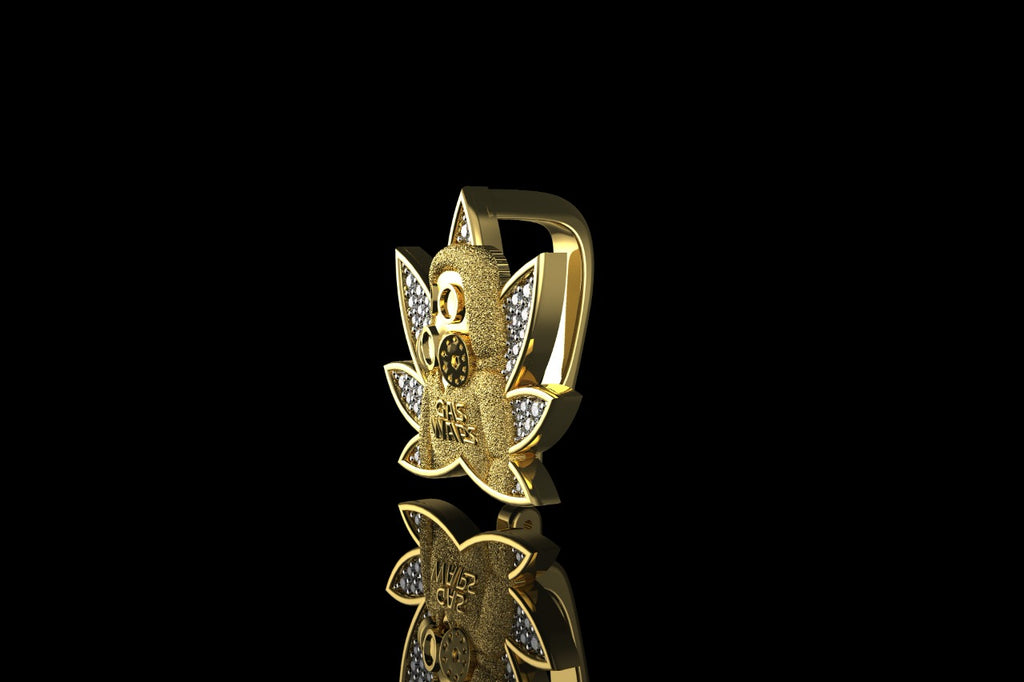 14k yellow gold custom 3d "gas wars marijuana" style diamond hook