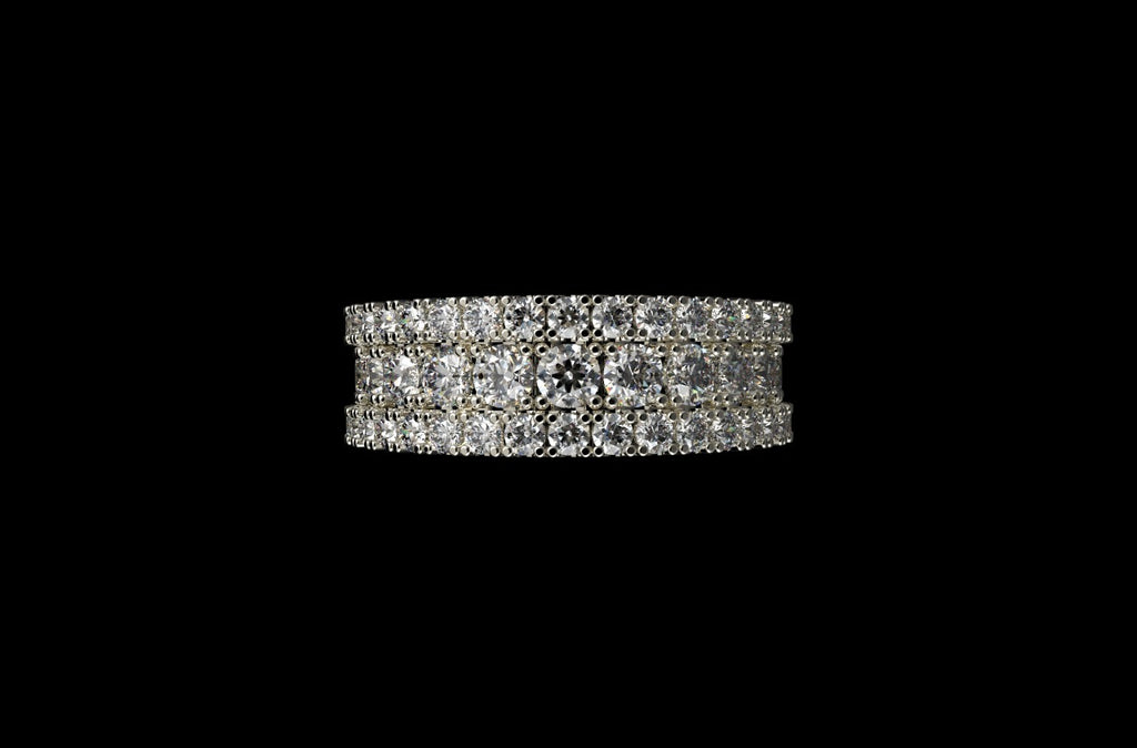 14k white gold mens large custom 3 row diamond eternity band