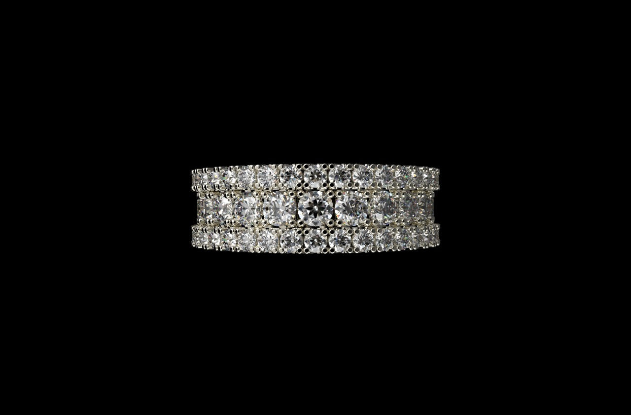 14k white gold mens large custom 3 row diamond eternity band