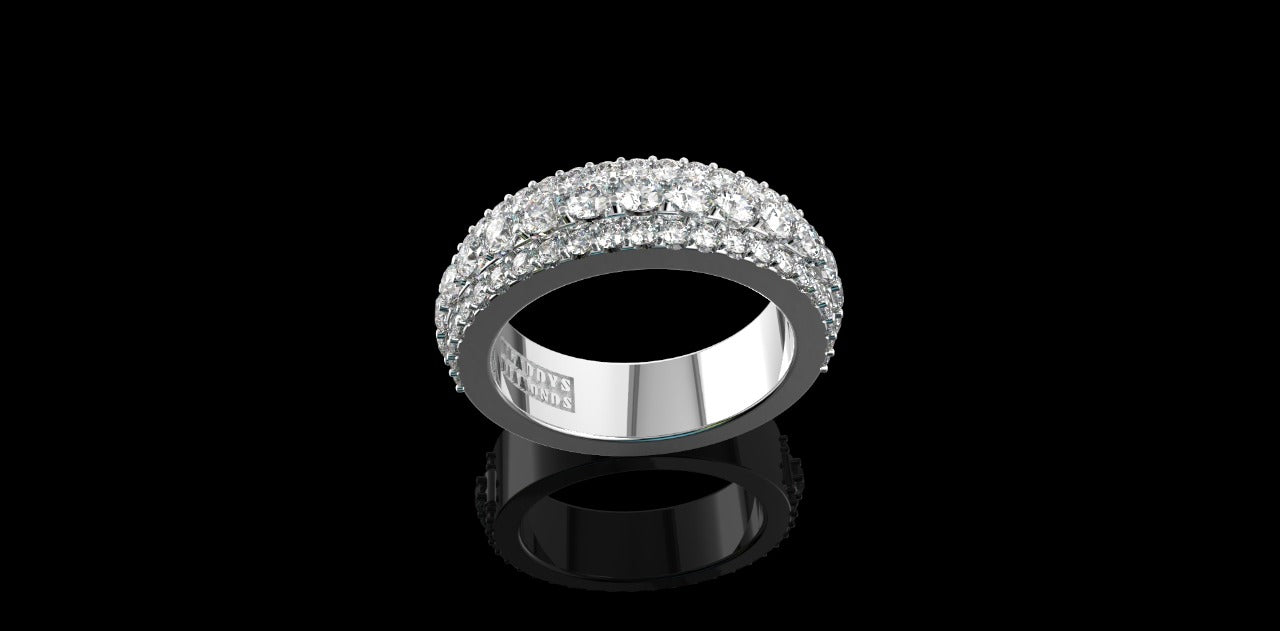 14k white gold mens 3 row diamond eternity band 4.89cts