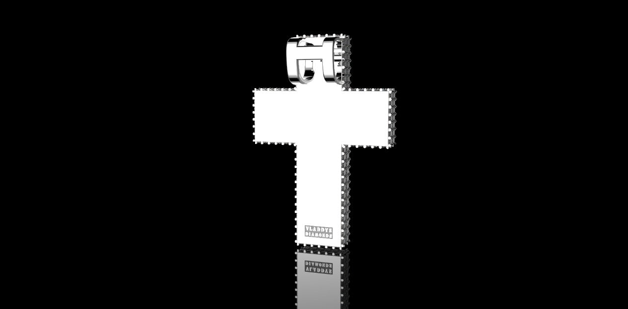 14K WHITE GOLD CUSTOM DIAMOND BAGUETTE CROSS DIAMOND PENDANT