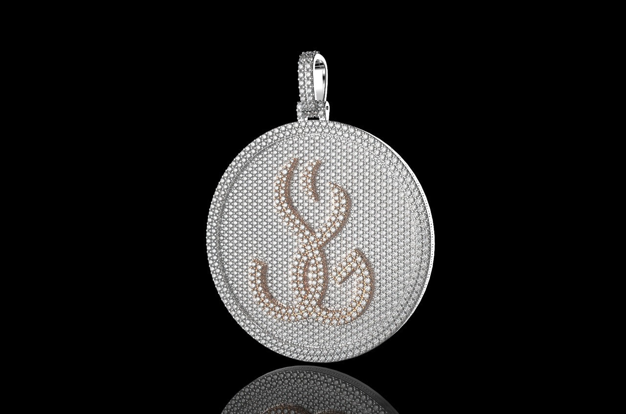14k 2 tone rose and white gold double layer large round custom diamond pendant