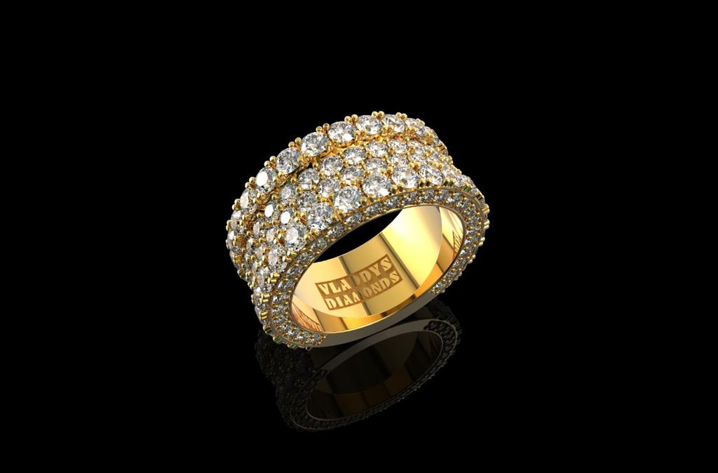 14k yellow gold men's 4 row half way diamond band ring