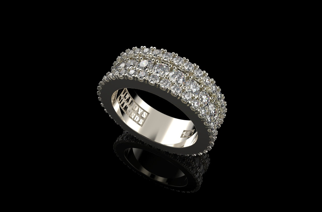 14k white gold mens large custom 3 row diamond eternity band
