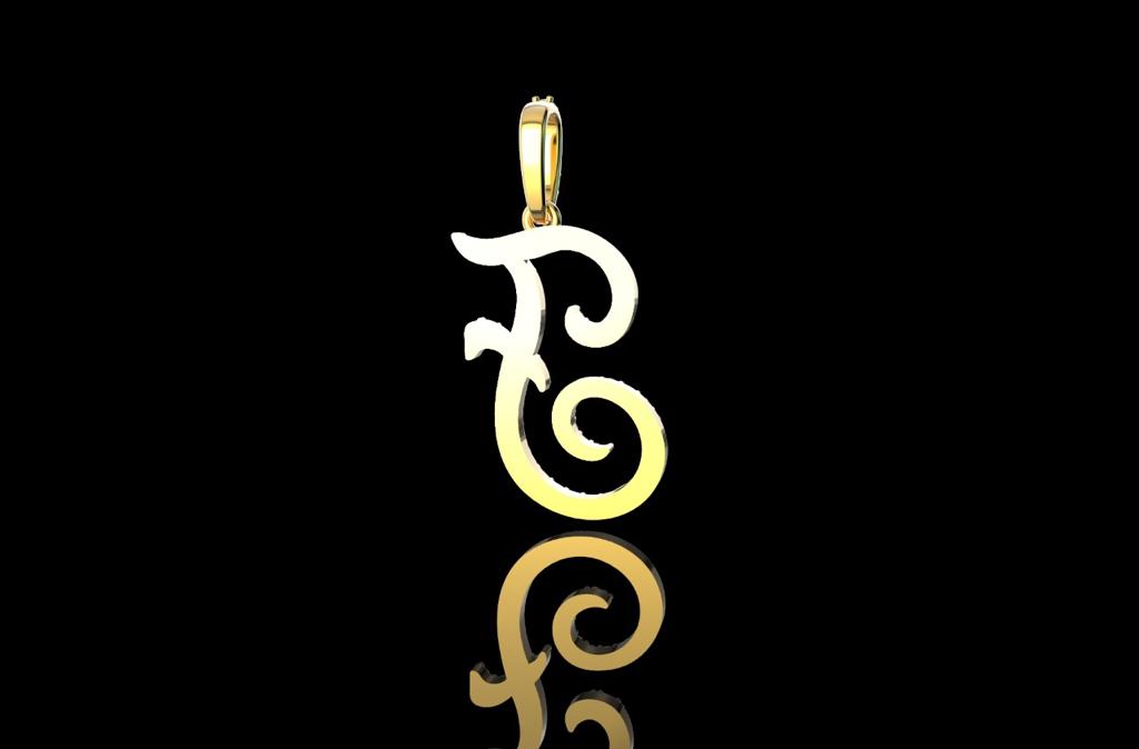 14k yellow gold Script initial F diamond pendant