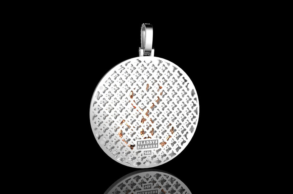 14k 2 tone rose and white gold double layer large round custom diamond pendant