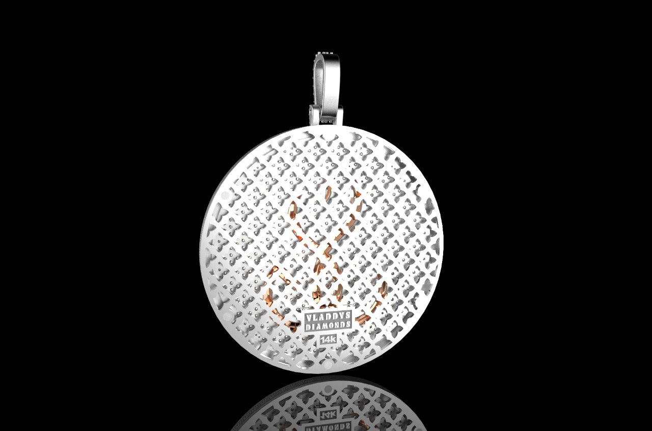 14k 2 tone rose and white gold double layer large round custom diamond pendant