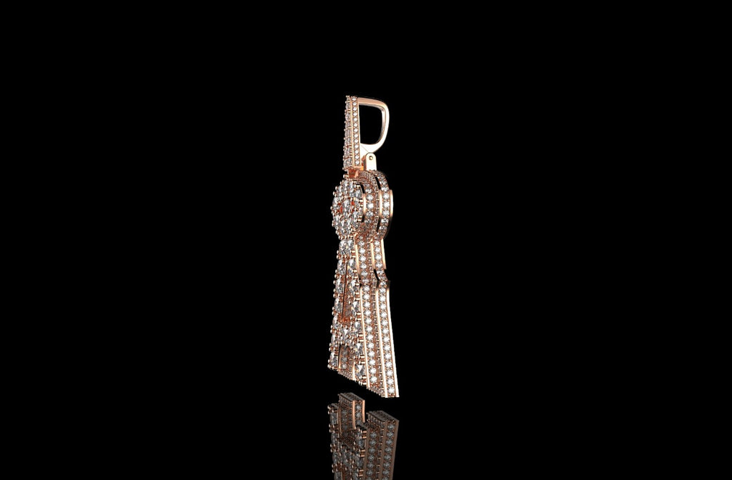 14k rose gold double layer custom initial "a" diamond pendant with profile diamonds