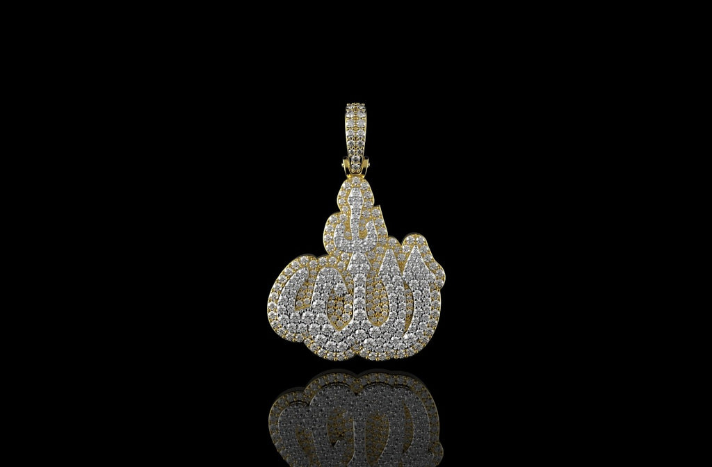 14k 2 tone yellow and white gold medium double layer diamond ALLAH Pendant
