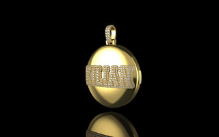 14k yellow gold double layer custom 3d round "kilian" style diamond picture pendant
