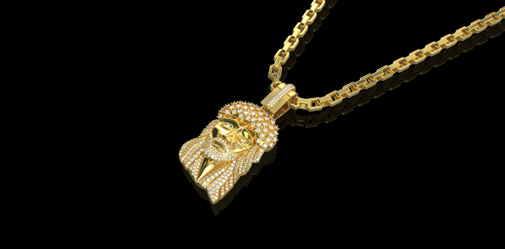 14K YELLOW GOLD CUSTOM DIAMOND JESUS HEAD PENDANT
